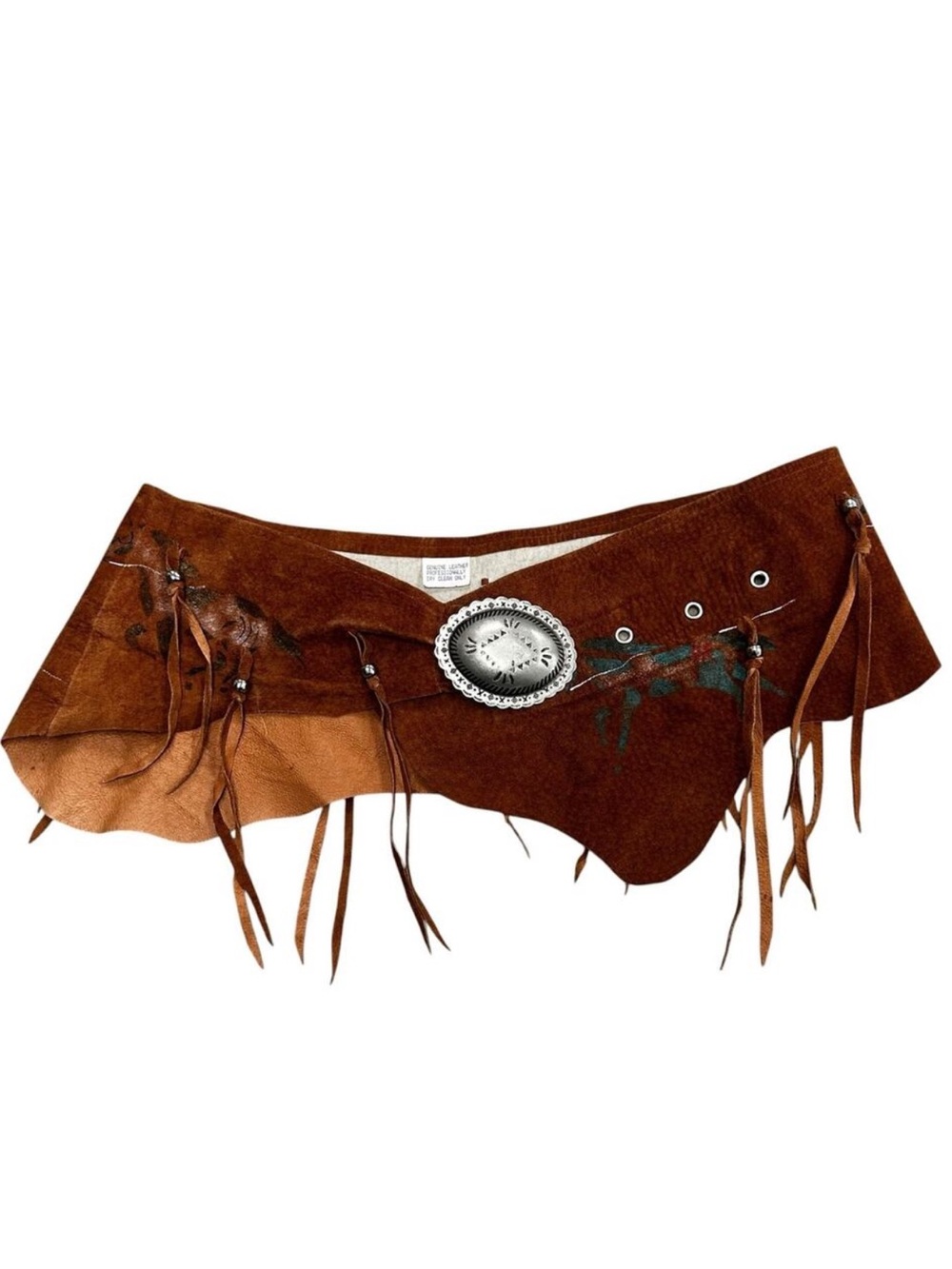Vintage Handpainted Western Fringe Brown Suede Hip Belt with Concho